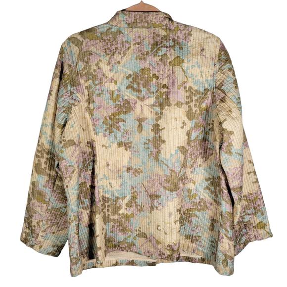 Soft by Avenue Beige Floral Silk Quilted Lightweight Jacket Women Size 14/16 - Picture 2 of 10
